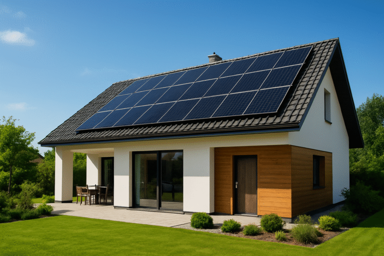 Solar panels on a modern home showing how renewable energy increases home value