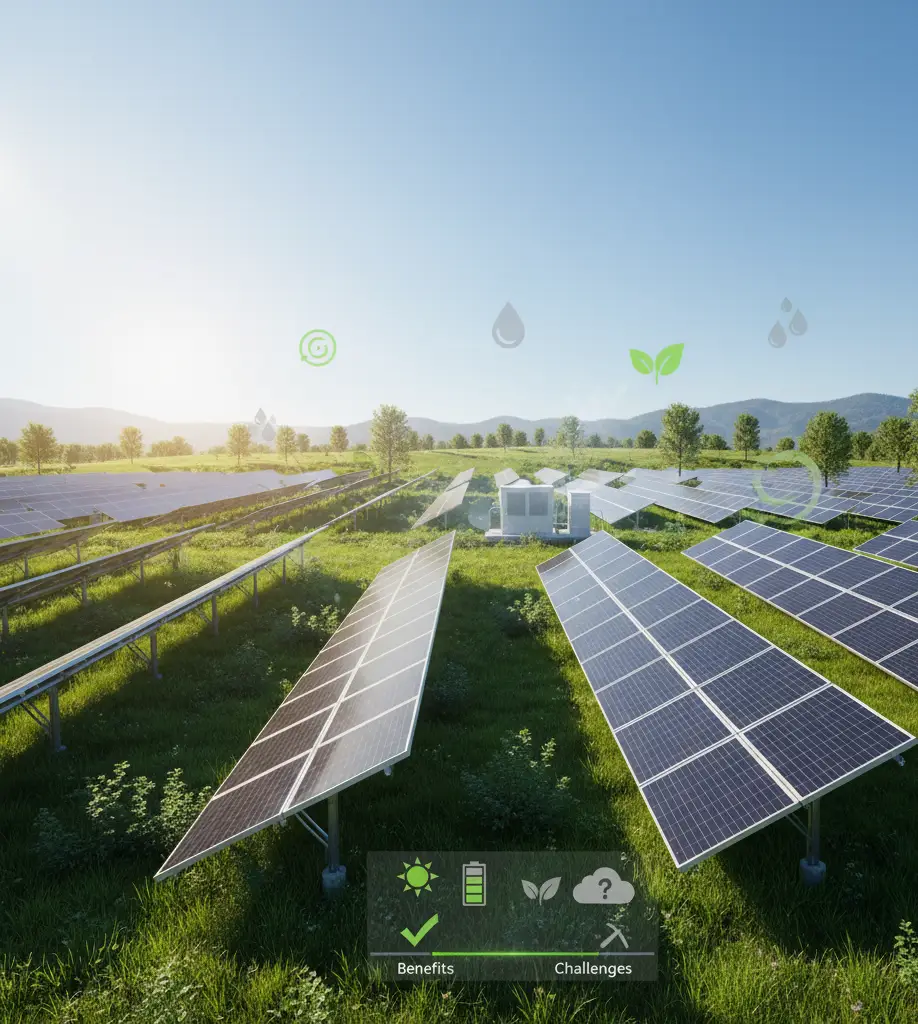 Illustration showing modern solar panels in a clean environment, representing the question “are solar panels bad for environment” with eco-friendly visuals.